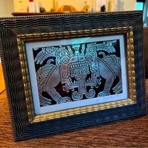 ARTIST HAND SIGNED ELIEZER E. CANUL 1995 MEXICAN ARTIST MAYAN Metal Relief Print